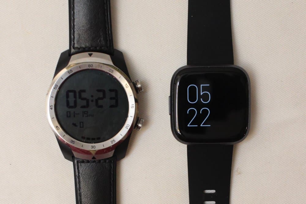 fitbit versa 2 vs ticwatch pro always on screen