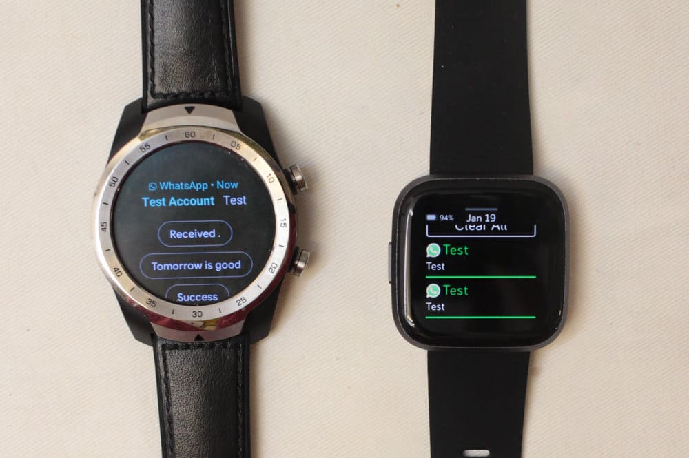 fitbit versa 2 vs ticwatch pro notifications