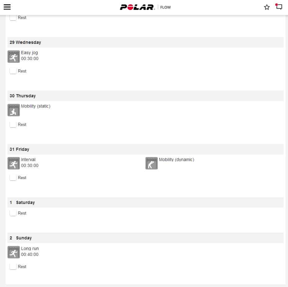 polar vantage v running program