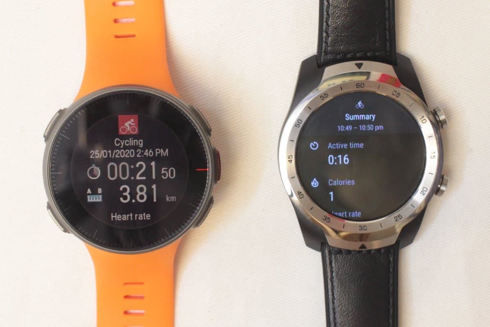 Polar Vantage V and Ticwatch Pro exercise summary