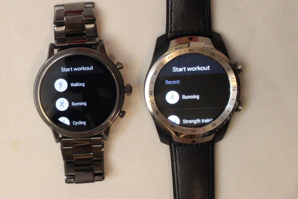 Ticwatch Pro and Fossil Gen 5 Carlyle workout menu
