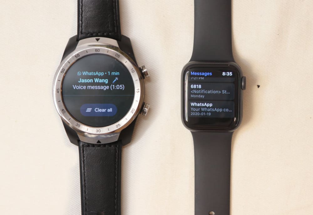 ticwatch pro vs apple watch series 5 notifications calls email