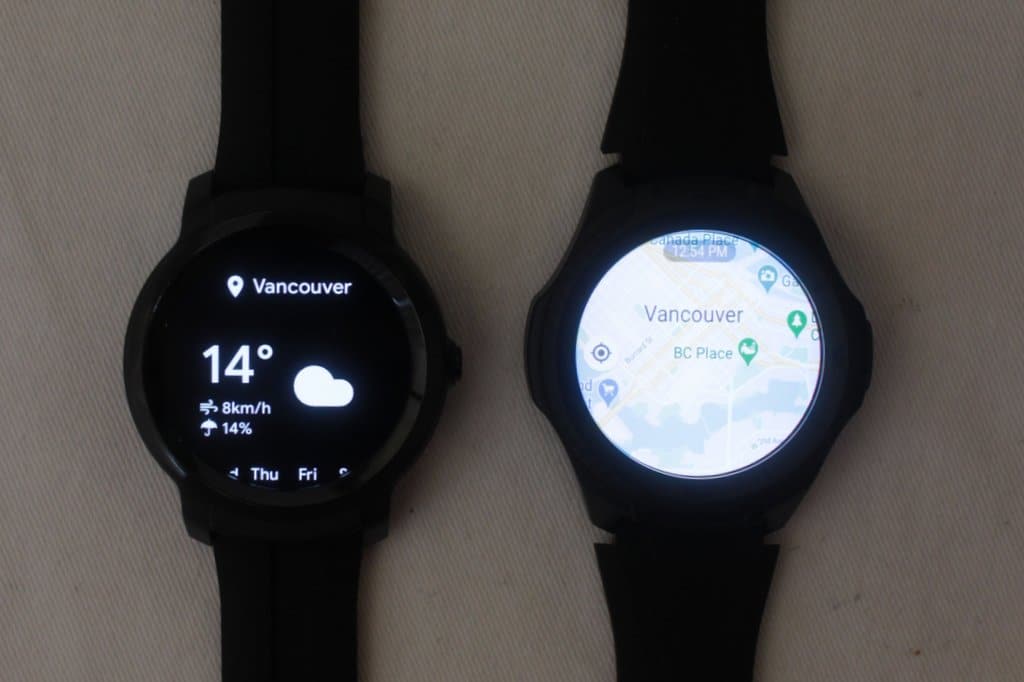 ticwatch e2 vs ticwatch s2 maps apps