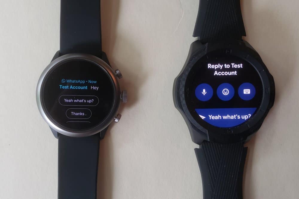 ticwatch s2 vs fossil sport smartwatch reply to message and email