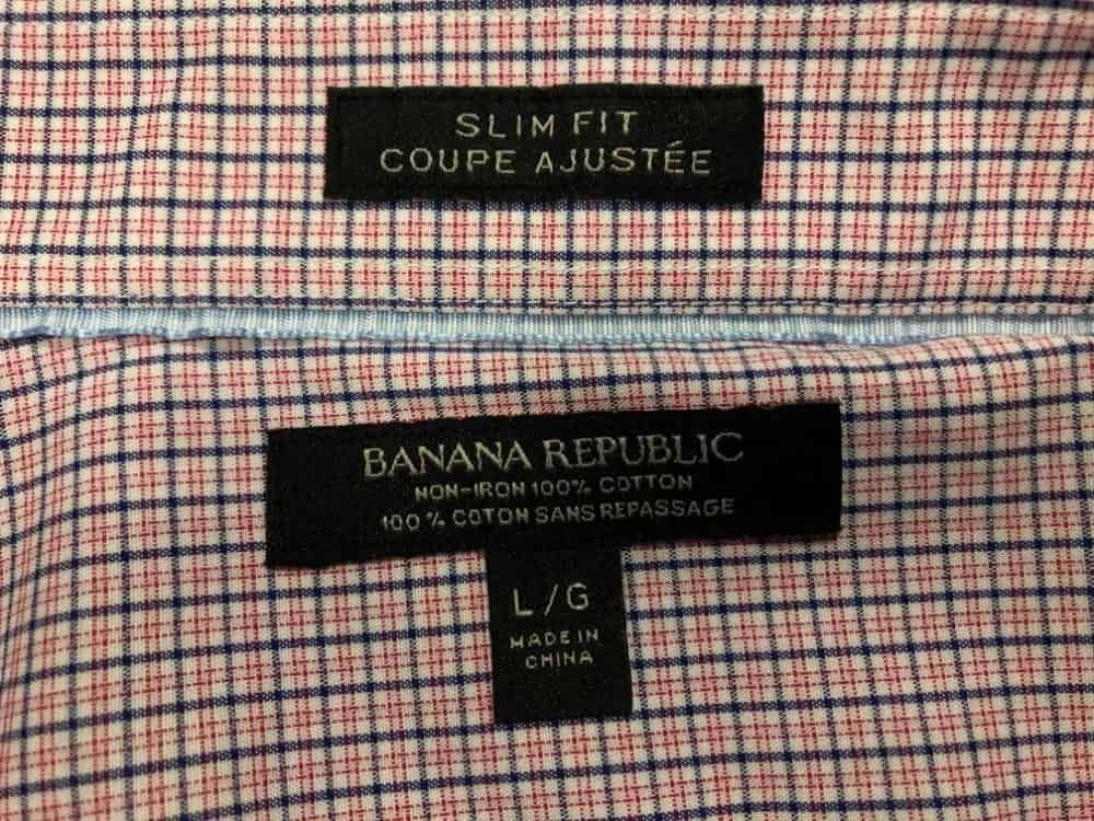 Banana Republic slim fit men’s dress shirt label.