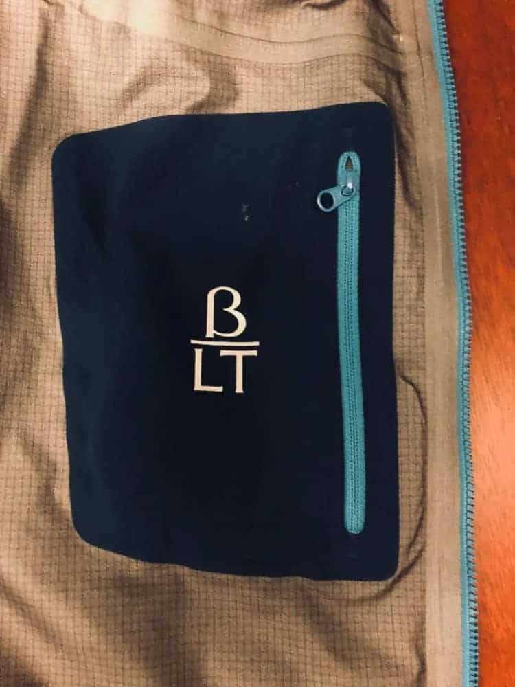 Photo of the inside pocket of the Arc’Teryx Beta LT jacket.