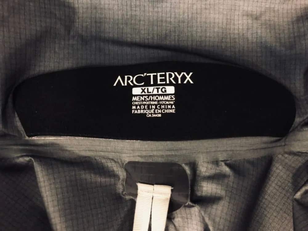 Arc’Teryx Beta LT jacket for men label.