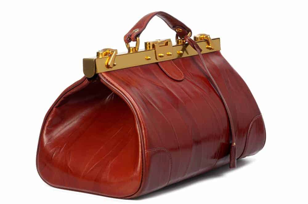 Brown leather gladstone bag