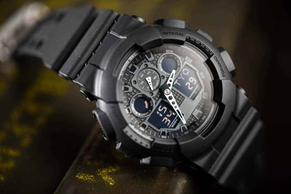 Black analog-digital hybrid wristwatch