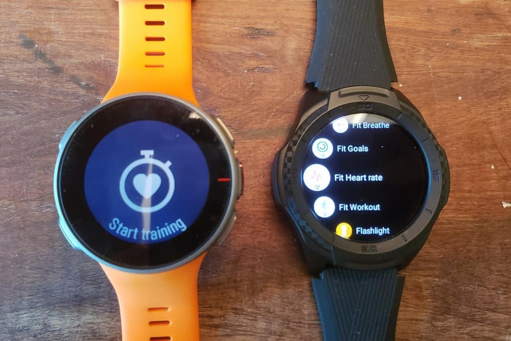 ticwatch s2 vs polar vantage v apps menu