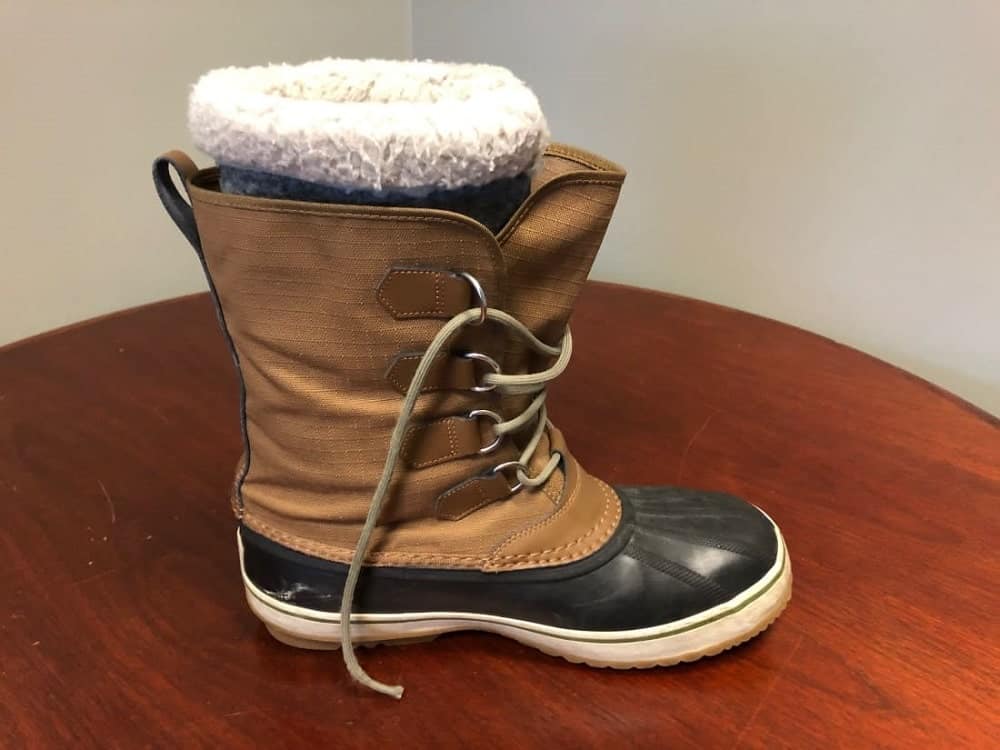 Side view of Sorel snow boots.