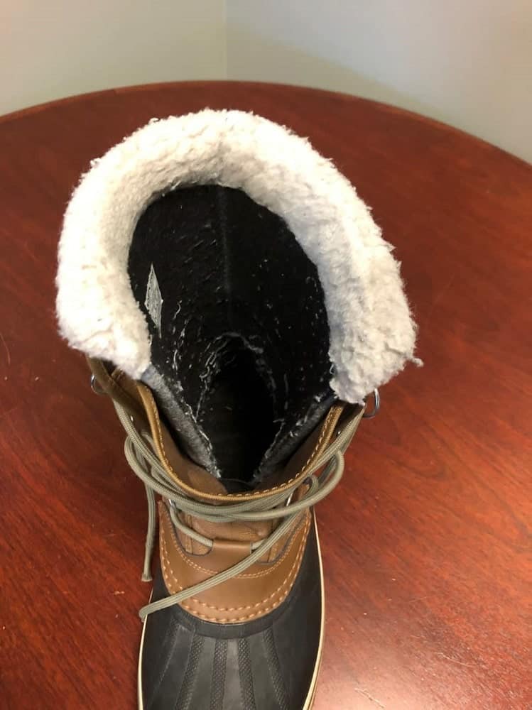 Top view of fur-lined Sorel Caribou boots.