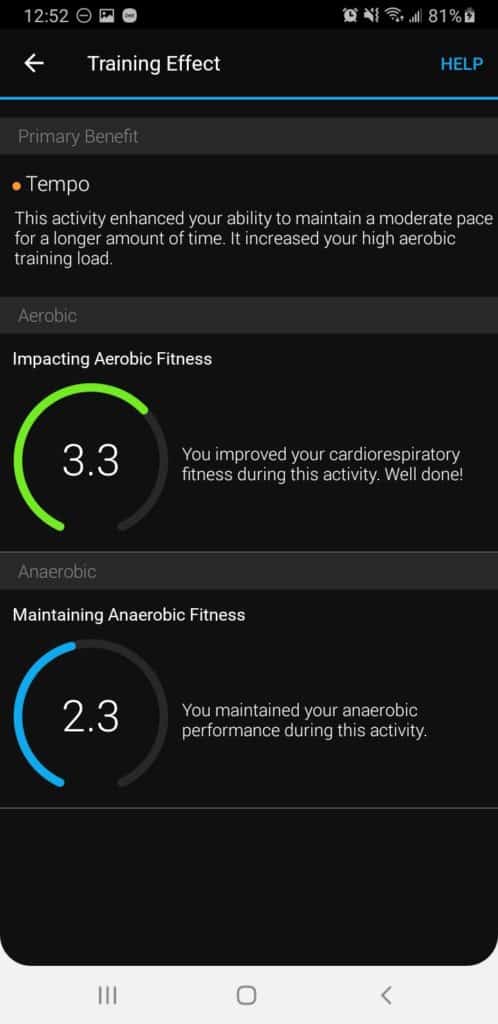 Garmin Connect training effect