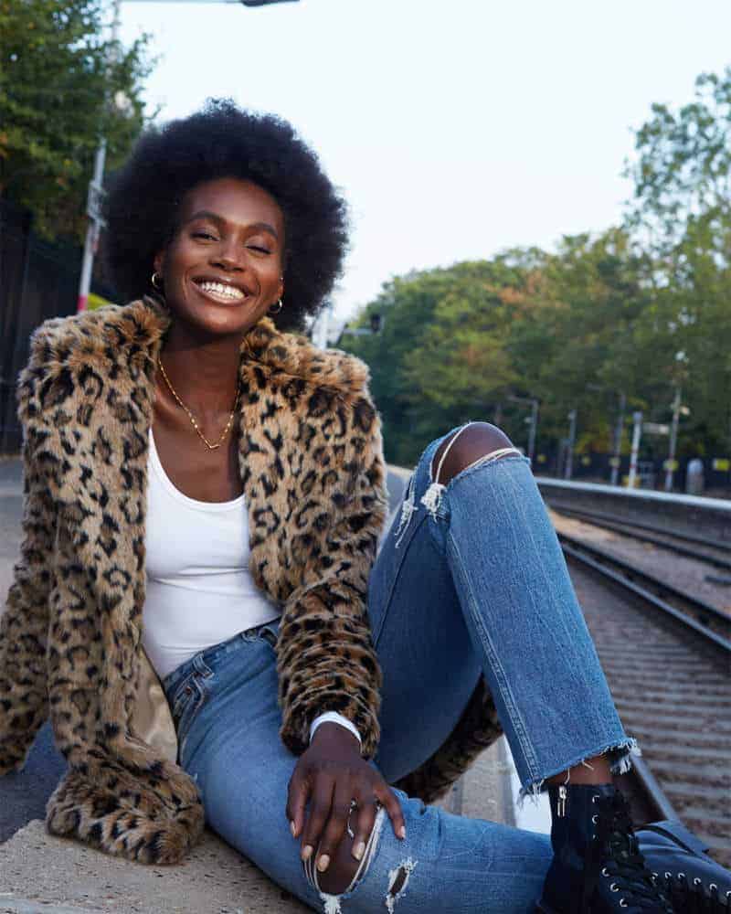 A Mid-length faux fur coat from Abercrombie and Fitch.