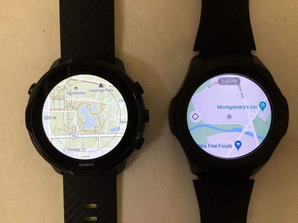 Suunto 7 vs Ticwatch S2 maps