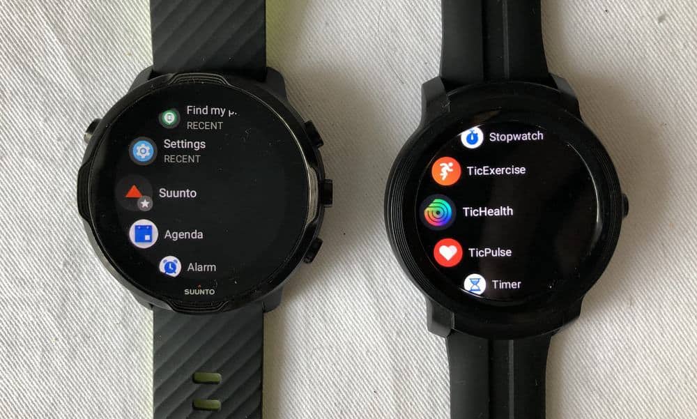 Suunto 7 vs Ticwatch E2 apps menu