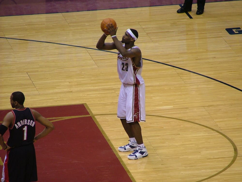 Lebron doing a free throw.