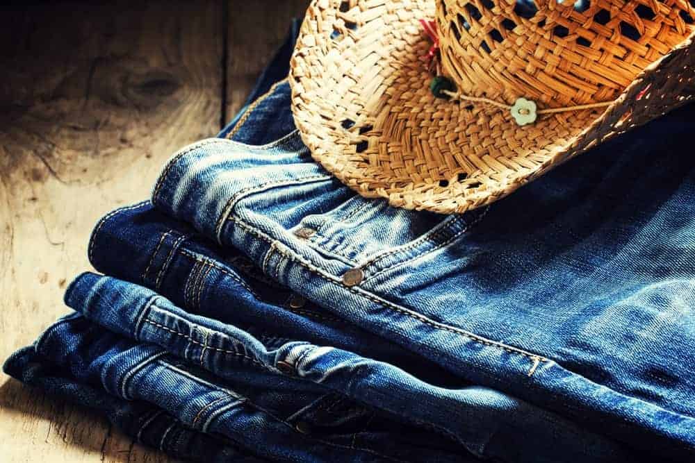 A stack of folded cowboy jeans.