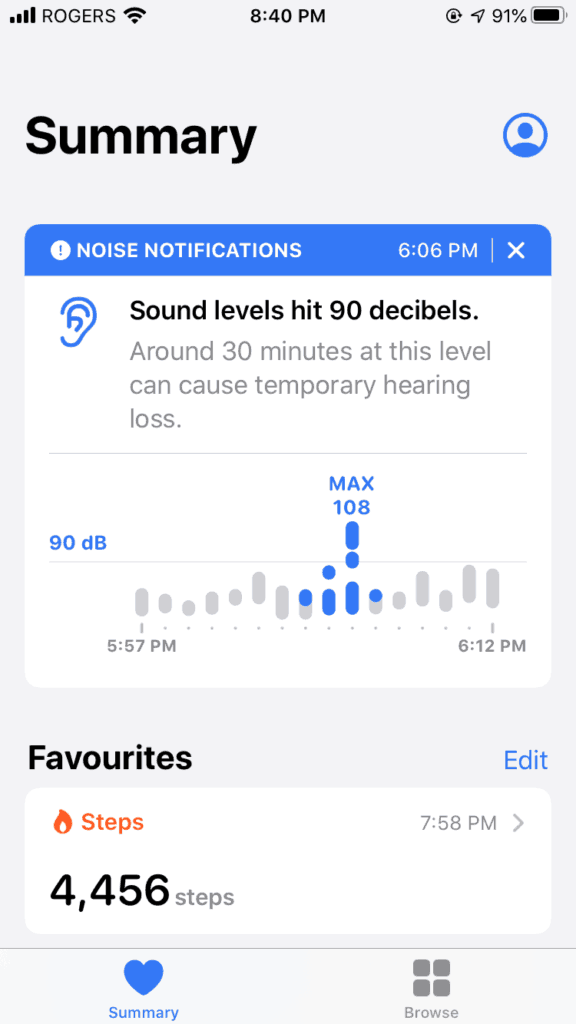 Apple Watch Series 5 noise meter on phone