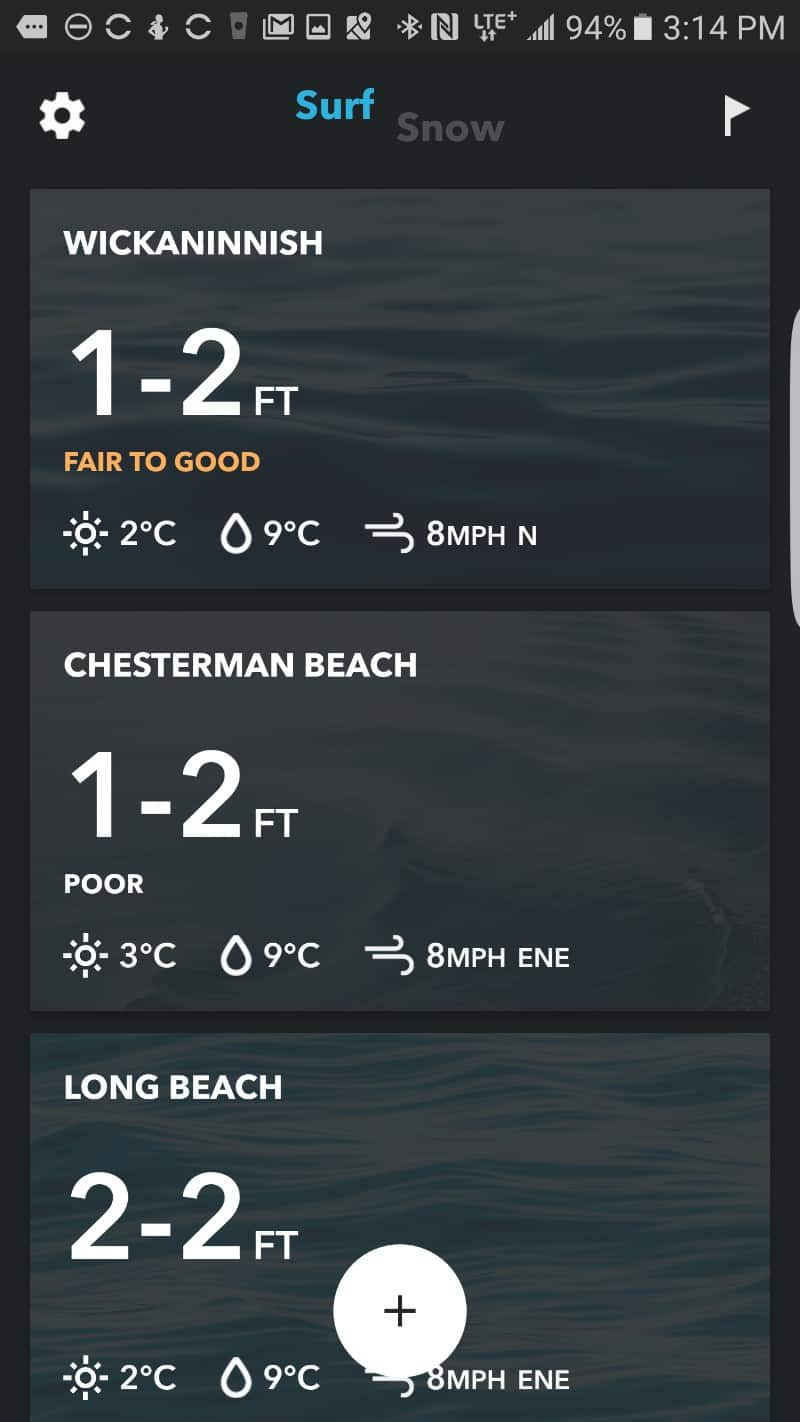 Nixon the Mission Smartwatch Surf Spot Conditions (On Mobile Phone).