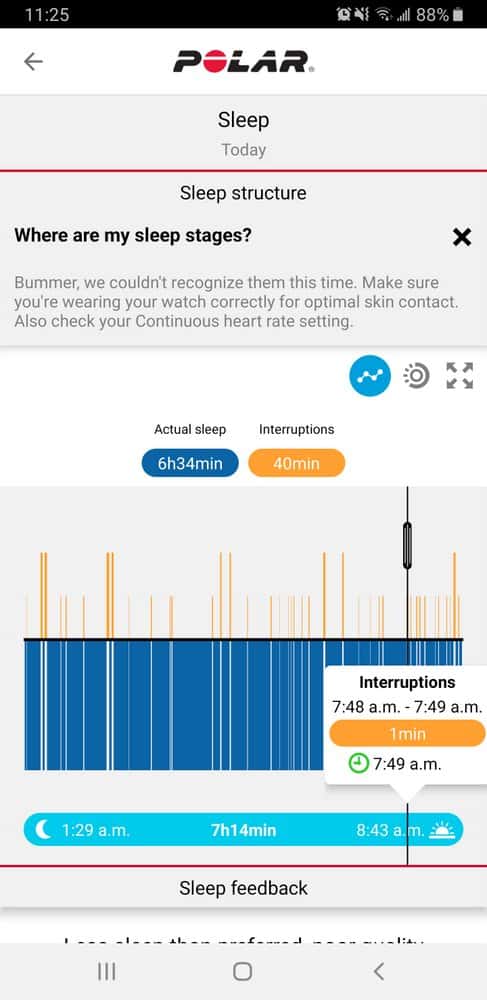 Polar Vantage V Sleep chart