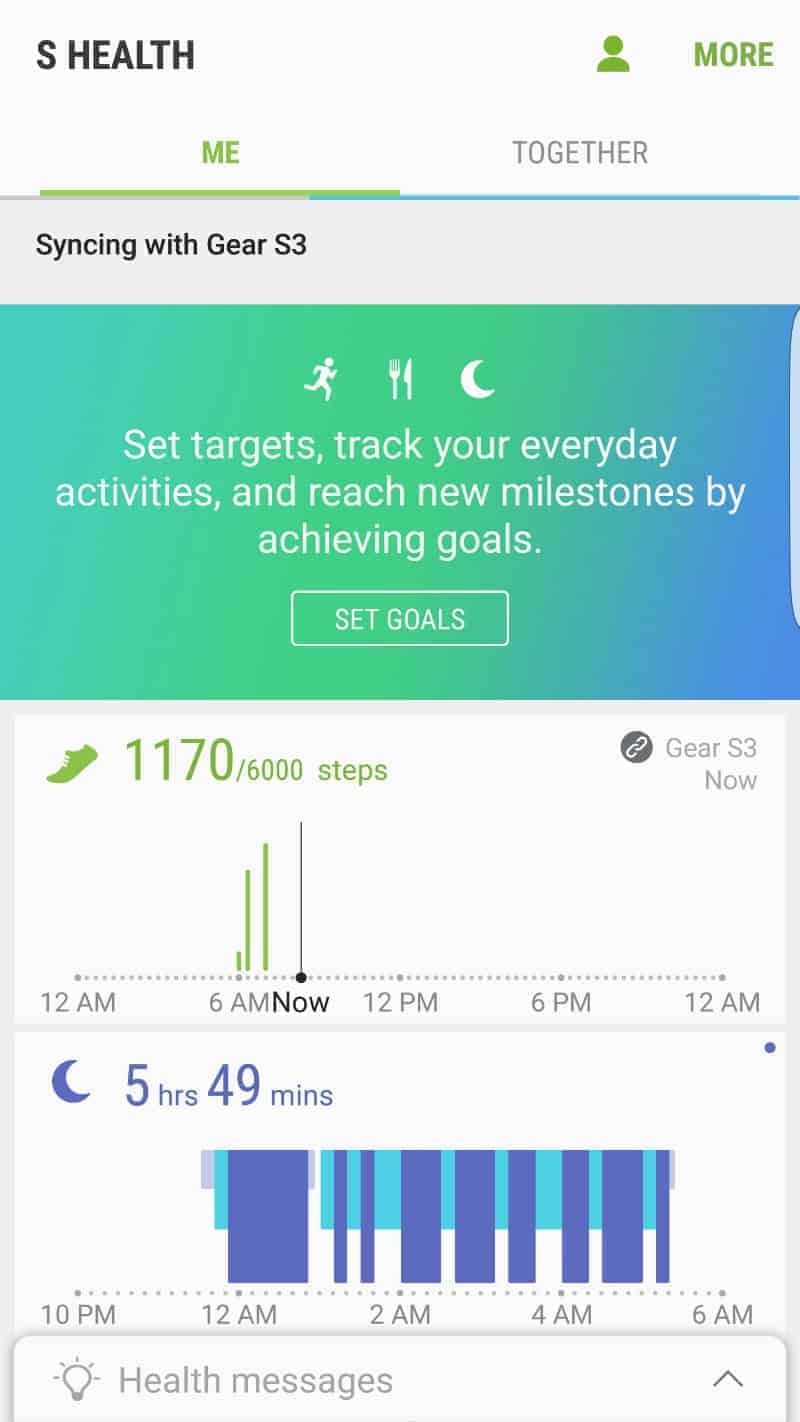 Samsung Gear S3 Health Apps.