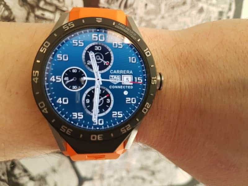 Tag Heuer Connected Smartwatch orange strap.