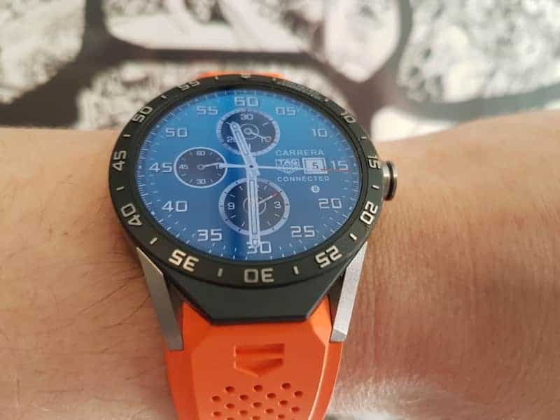 Tag Heuer Connected Smartwatch orange strap.