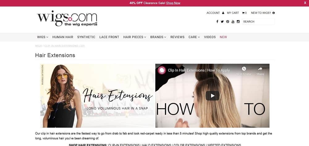 This is a screenshot of the Wigs website.