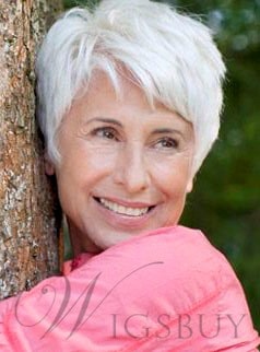 Short Straight and White Hairstyle from Wigsbuy.