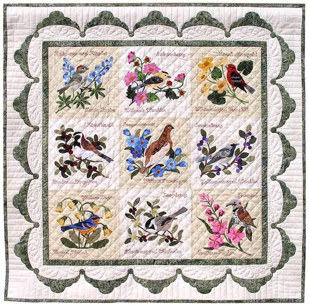 A close look at a colorful presentation forget-me-not quilt from P3Designs.