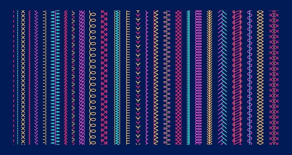 An illustration showcasing the various sewing machine stitch.
