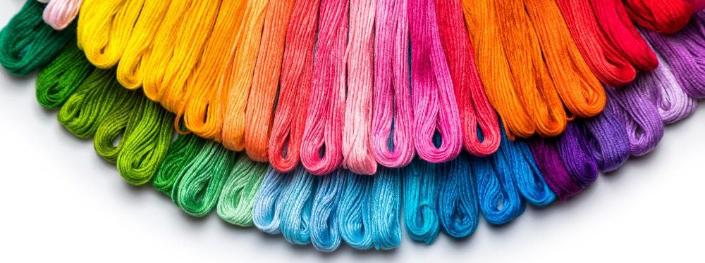 A close look at the rainbow colors of the threads.