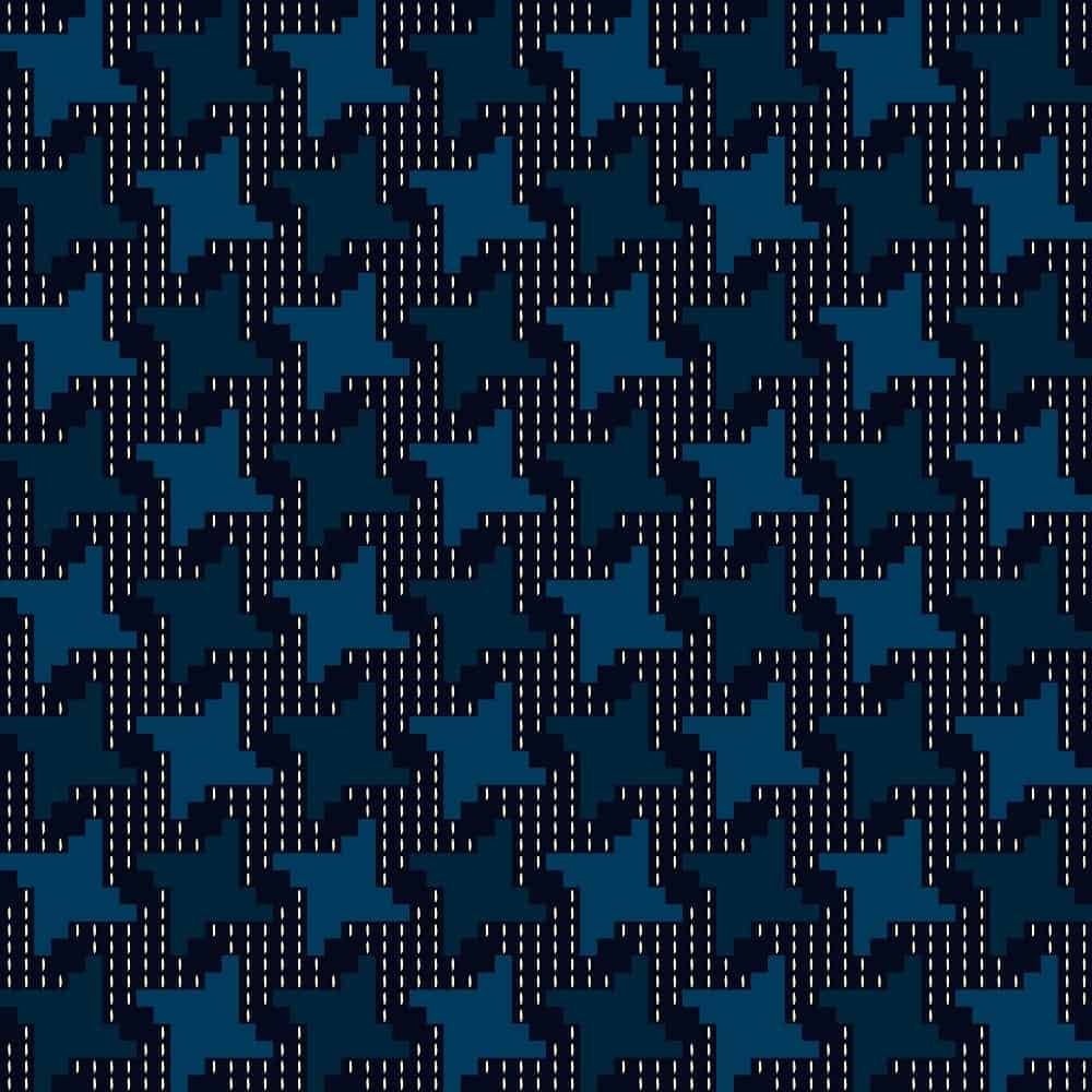 A close look at a houndstooth hatching checkered twill pattern.