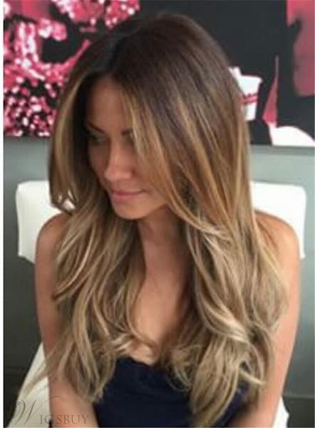 Wavy Layered Human Hair Women Lace Front Wig 22 Inches from WigsBuy.