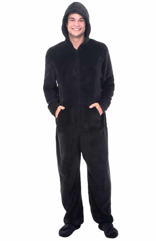 Alexander Del Rossa Men's Hooded Footed One Piece Fleece Pajama Set