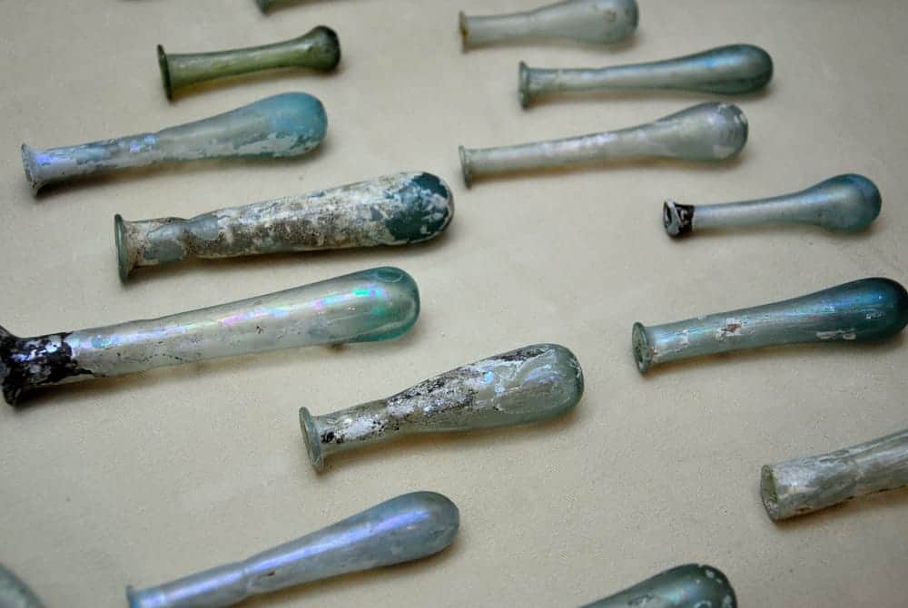 Ancient Roman blown glass perfume bottles.
