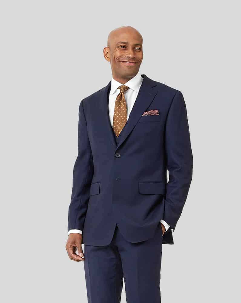 Charles Tyrwhitt Birdseye Travel Suit Jacket - Ink Blue