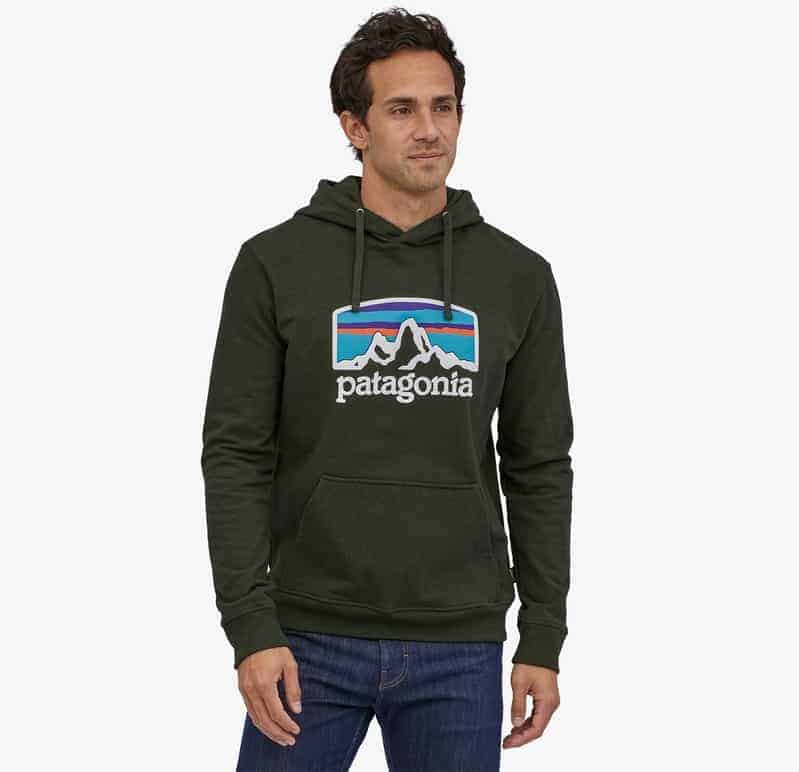 The Patagonia Fitz Roy Horizons Uprisal Hoodie in dark green.