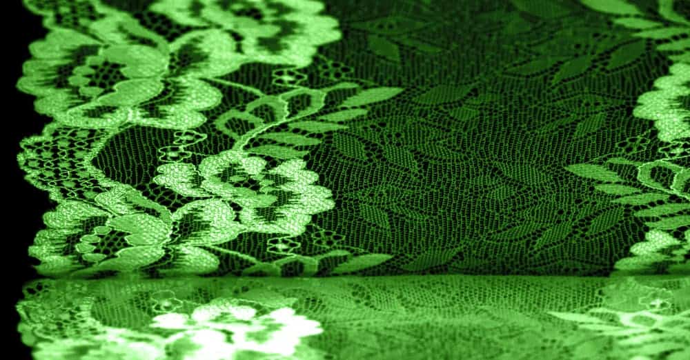 A close look at a stretch lace fabric with floral patterns.
