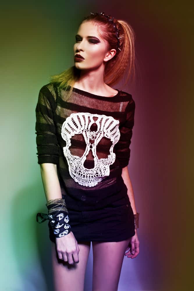 Model rocking a heavy metal outfit.