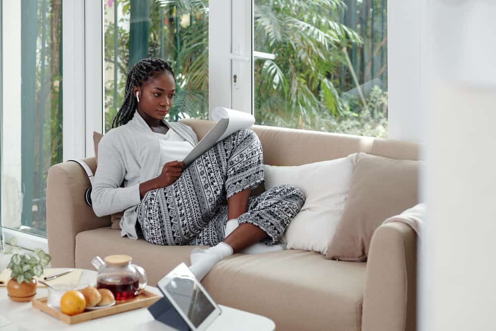 Woman in a loungewear working from home.