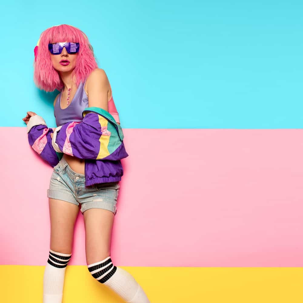 Model in a rave outfit.