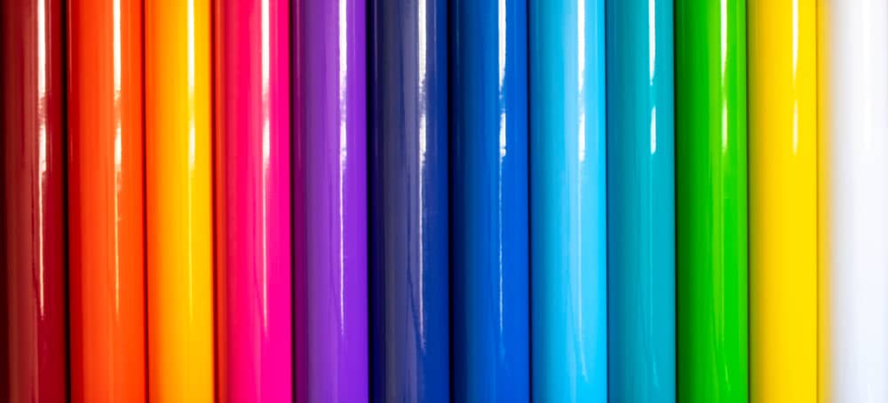 This is a close look at various colorful Vinyl fabrics.