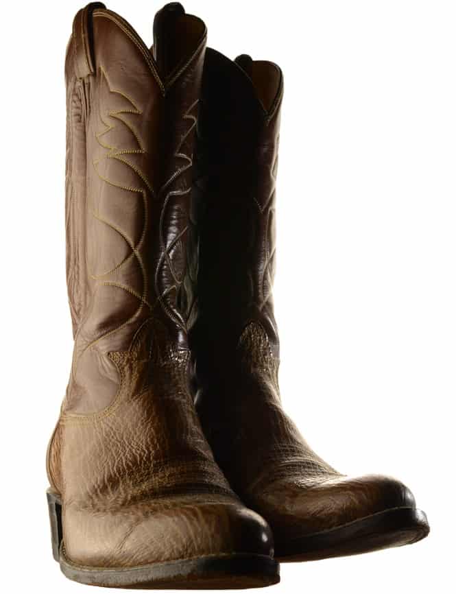 This is a close look at a pair of brown boots made of Anteater leather.