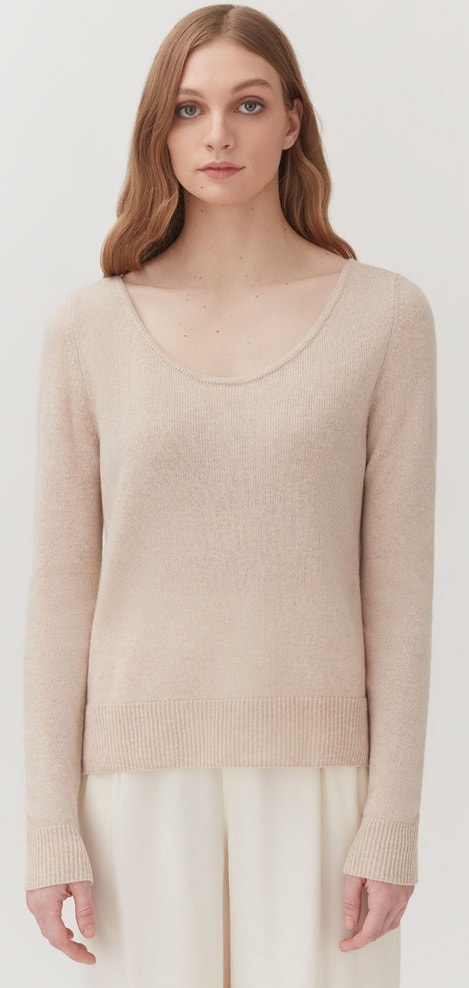 The Beige Single-Origin Cashmere Scoop Neck Sweater from Cuyana.