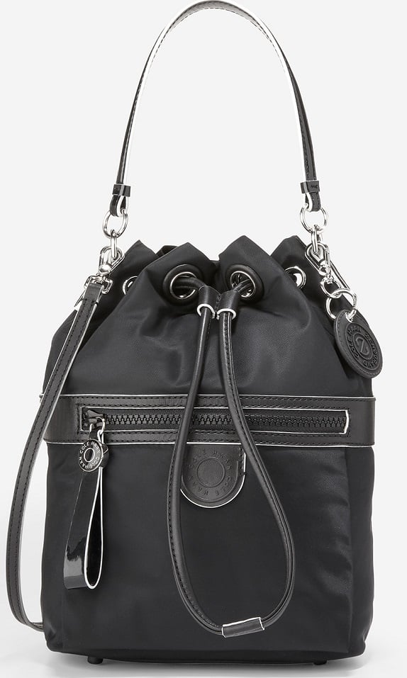 Nylon Drawstring Crossbody in black by Cole Haan.