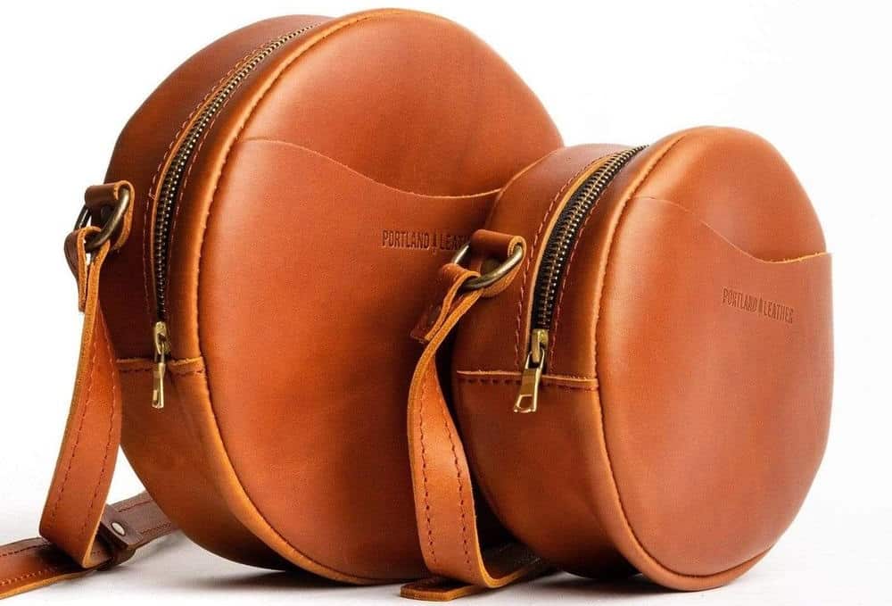 The Almost Perfect Circle Crossbody in brown leather by Portland Leather Goods.