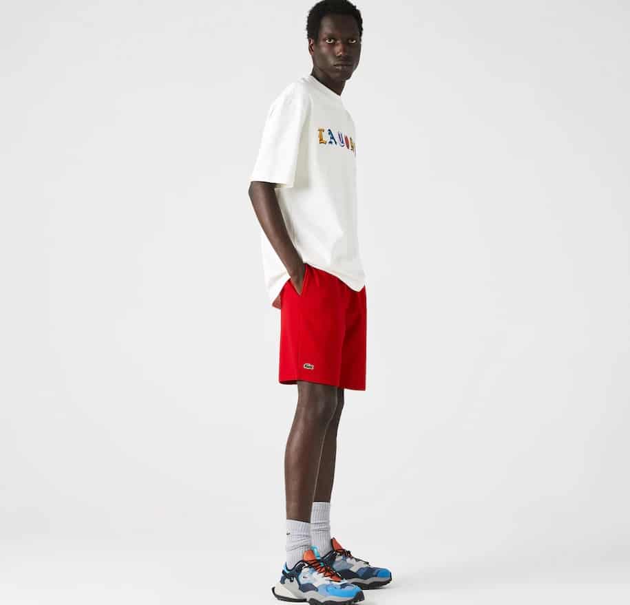 Men's Sport Tennis Fleece Shorts from Lacoste in red.