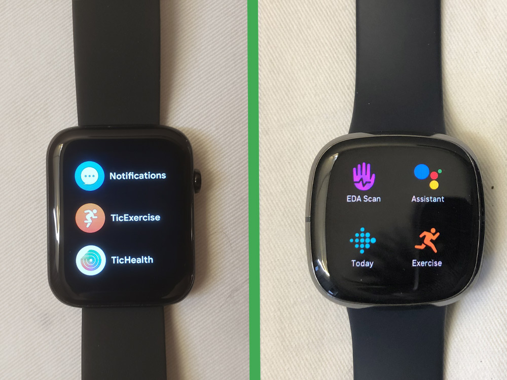 fitbit sense vs ticwatch gth menu
